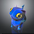 Cute Blue Cartoon Creature With Big Yellow Eyes Small Horns And Colorful Fins