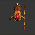 Game Movie Character With Pink Hair Antler Headdress Gold Red Ornate Outfit And Decorative Staff