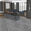 Modern Interior Layout Design With Open Living Dining Kitchen And Furniture