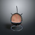 Stylish Hanging Chair With Checkered Pattern Cushion And Metal Stand Steering Wheel Design