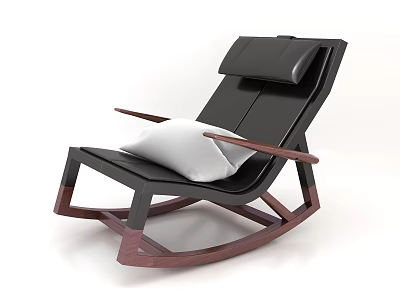 Modern Black Leather Leisure Chair With Wooden Armrests White Cushion And Wooden Base 3d model