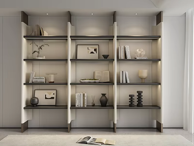 Modern Open Shelf Bookcase with Books Vases Sculptures and Decorative Frames 3d model