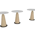 Round Marble Top Tables With Wooden Conical Bases And Various Heights