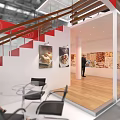 California Almonds Exhibition Booth With White Red Design Staircase And Reception Desk