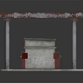 Rusty Metal Table With Gray Tabletop Rusty Edges White Pillars And Red Bases