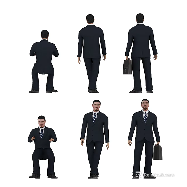 Businessman in Formal Suit Displaying Various Poses and Different Stances Holding Briefcase 3d model 