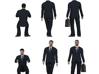 Businessman in Formal Suit Displaying Various Poses and Different Stances Holding Briefcase 3d model