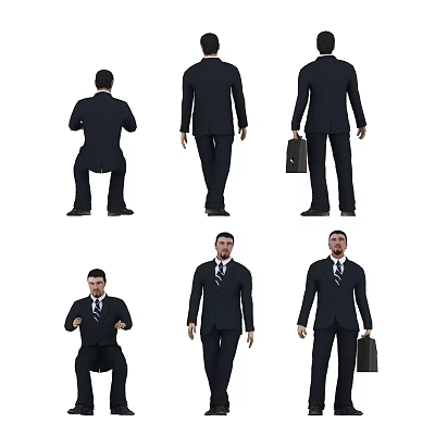 Businessman in Formal Suit Displaying Various Poses and Different Stances Holding Briefcase 3d model
