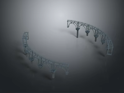 Natural Landscape With Symmetric Curved Metal Structures And Support Pillars Design 3d model