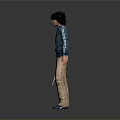 Woman Wearing Blue Jacket Red T-shirt Beige Pants Blue Shoes Holding Wand 3D Character