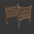 Rustic Wooden Fence Structure With Crossed Planks And Support Posts