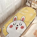 Cozy Bedroom Interior With Yellow Rabbit Design Rug And LUCK BEGINS Text