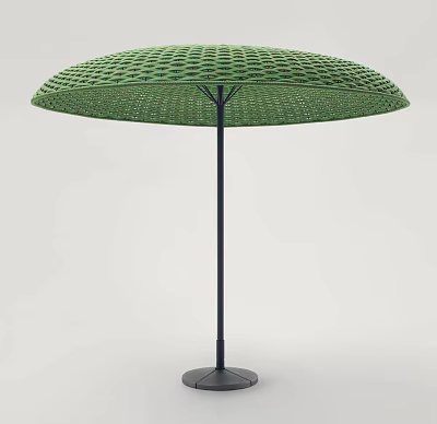 Green Mesh Design Patio Umbrella With Black Frame And Stable Base 3d model