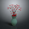 Green Vase Adorned With Red Leaves And Branches In Minimalist
