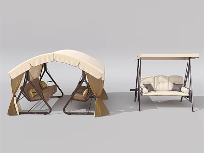 Outdoor Swing Chairs With Arched And Flat Top Canopies And Padded Seats 3d model