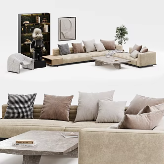 Sofa Coffee Table Combination Leisure Sofa Coffee Table Decorative Cabinet Decorative Ornaments Slate Hanging Painting 3d model