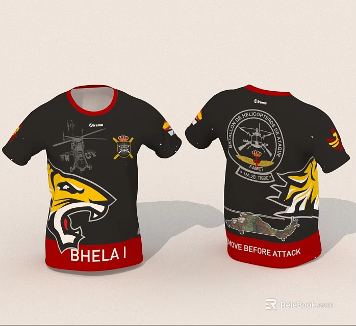BHELA I Graphic T shirt With Yellow Animal Head Badge And Strike Before Attack Plane Design 3d model 