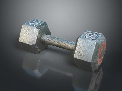 Vintage Metal Dumbbell Fitness Equipment With Textured Surface And Weight Markings 3d model