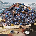 Massive Urban Trash Heap With Black Garbage Bags And Debris