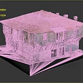 Traditional Residential Building Model With Orange Roof And Wooden Balcony