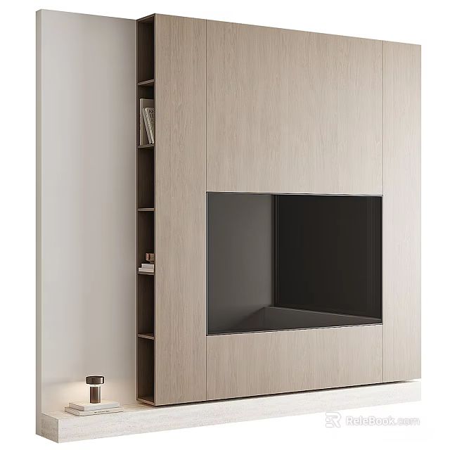 Modern Wooden TV Cabinet Interior Design With Open Shelves And Central TV Niche 3d model 