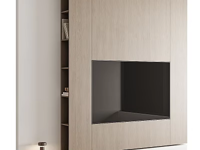 Modern Wooden TV Cabinet Interior Design With Open Shelves And Central TV Niche 3d model