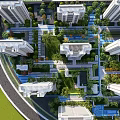Modern Residential Landscape With Green Spaces Water Features And High Rise Buildings