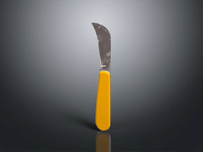 Vintage Worn Knife With Silver Blade Yellow Handle And Gray Background Reflection 3d model