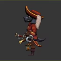 Pirate Dog Character Wearing Red Coat And Tricorn Hat With Lantern And Horn Accessories
