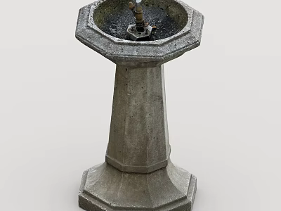 Decorative Outdoor Stone Fountain With Octagonal Base And Central Water Spout 3d model