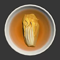 Fresh Chinese Cabbage Heart in Light Orange Soup Served in White Bowl