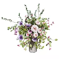 Beautiful Colorful Flowers In Decorative Vase With Purple Pink White Blooms Green Leaves And Branches