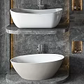 Elegant Modern White Bathtub With Unique Shape Marble Wall And Gold Accents