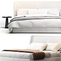 Modern Minimalist Double Bed Bedroom Design With Upholstered Headboard Soft Pillows And Bedspread