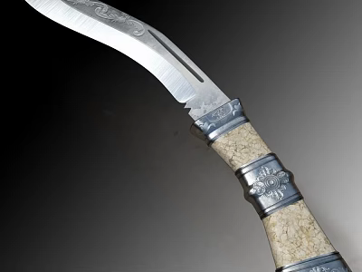 Decorative Handcrafted Knife with Engraved Blade and Ivory Patterned Handle Silver Accent Rings Intricate Carvings 3d model