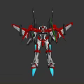 Red Robot Model With Mechanical Wings Weapon Silver Green And Blue Glowing Accents