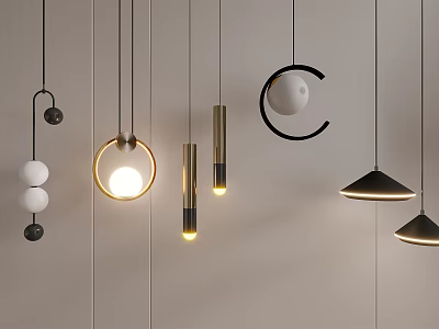 Modern Pendant Lights With Circular Spherical Cylindrical Shapes In Black Gold White 3d model