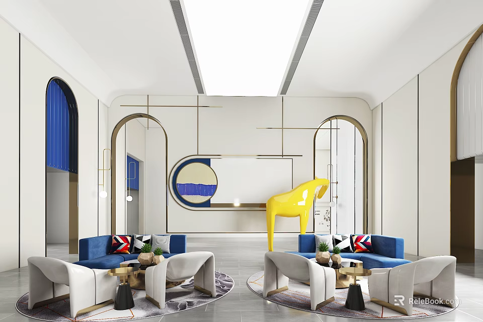 Amusement Park Modern Relaxation Area With Sofas And Art Decor 3d model