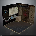 Underground Chamber With Brick Walls Map Laptop Metal Door Red Valve Grid Floor