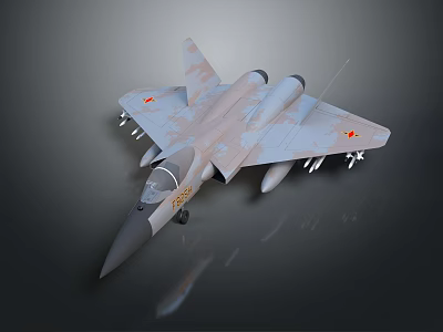 3D Rendered Military Fighter Jet With Camouflage Paint Red Star Emblems And Missiles Under Wings 3d model