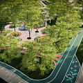 Outdoor Colorful Kids Playground With Slide Climbing Structure And Shaded Trees