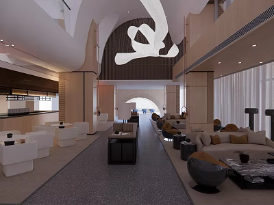 Spacious Front Desk Reception Lobby With Modern Sofas Stylish Chairs And Elegant Decor 3d model