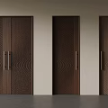Textured Dark Brown Wooden Double Doors with Metal Handles in Contemporary Interior Space
