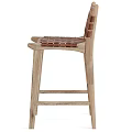 Handcrafted Wooden Frame Bar Stool With Woven Leather Seat And Backrest