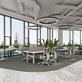 Modern Office Open Space Design With Comfortable Sofa Tables And Green Plants