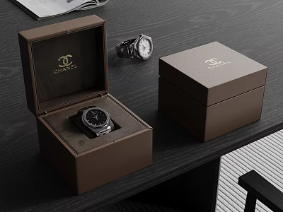 Chanel Watches With Brown Boxes On Desk 3d model