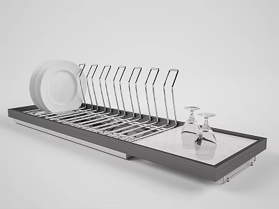 Modern Dishware Set with Dish Rack Plates Cutlery and Wine Glasses 3d model