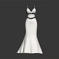 Elegant White Dress Sculpture Carving With Spaghetti Straps And Black Belt Detail