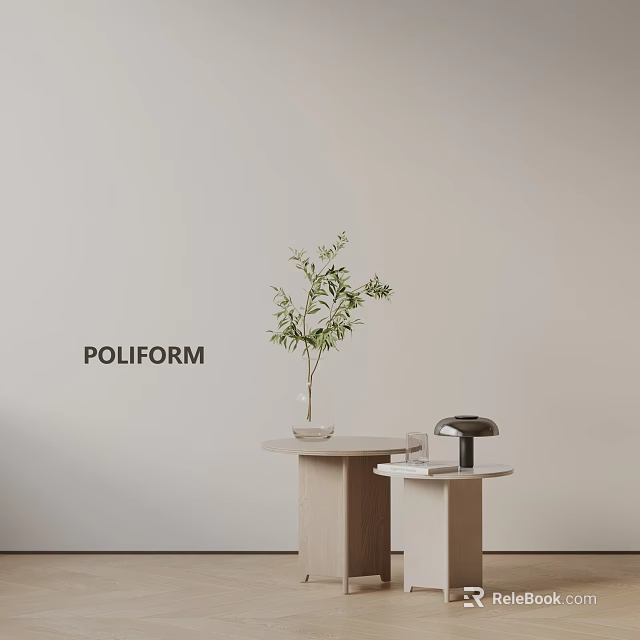 POLIFORM Modern Side Table with Plant Vase and Silver Decor in Light Background 3d model