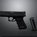 Modern Black Pistol With Magazine Metal Construction And Tactical Design On Dark Display Background